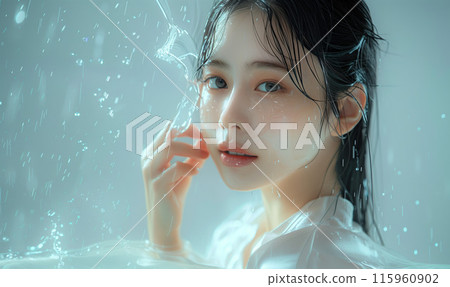 A woman moisturizing with water 115960902