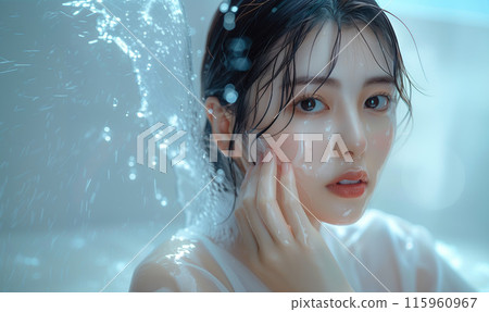 A woman moisturizing with water 115960967