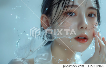 A woman moisturizing with water 115960968
