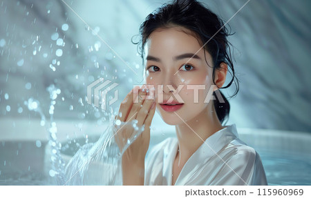 A woman moisturizing with water 115960969