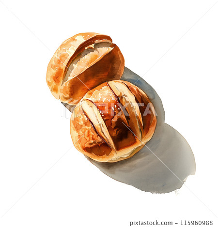 白色背景麵包卷的水彩插圖 115960988