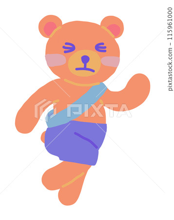 An illustration of a bear with a painful expression wearing shorts running in a relay race An illustration of a bear with a painful expression wearing shorts running in a relay race 115961000