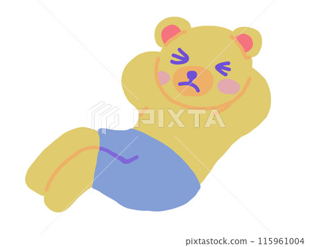 一隻臉蛋痛苦、穿著短褲做仰臥起坐的熊的插圖 115961004