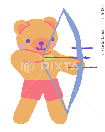 一隻可愛的熊穿著短褲射箭的插圖 115961005