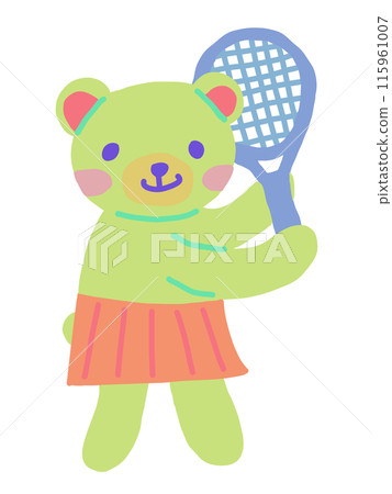 一隻可愛的熊穿著裙子打網球的插圖 115961007