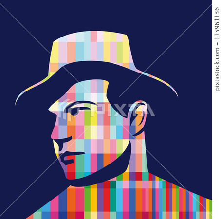 colorful graphic design with man in a hat 115961136