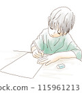 Illustration of a child studying at a desk (watercolor style) 115961213