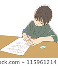 Illustration of a child studying at a desk 115961214