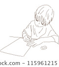 Line drawing of a child studying at a desk 115961215
