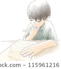 Illustration of a child studying while worrying (watercolor style) 115961216