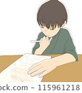 Illustration of a child studying while worrying 115961218