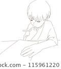 Line drawing of a child studying while worrying 115961220