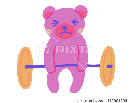 Illustration of a bear with a painful face holding a barbell Illustration of a bear with a painful face holding a barbell 115961266