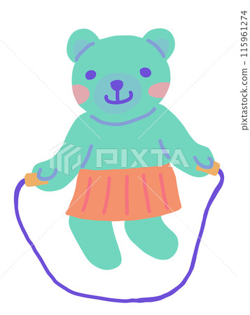 An illustration of a cute bear wearing a skirt jumping rope 115961274