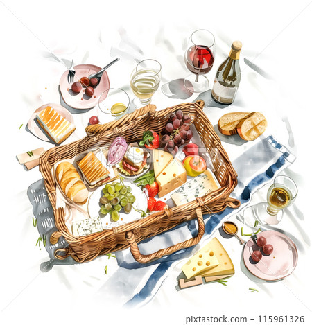 Picnic watercolor illustration on white background 115961326