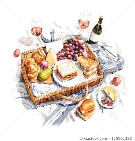 Picnic watercolor illustration on white background 115961328