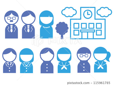 Student, parent and school icon set (blue) 115961785