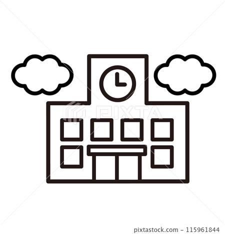 Simple icon of school building and clouds - black 115961844