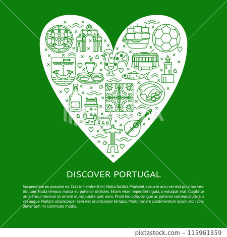 Discover Portugal concept with icons in line style and place for text 115961859