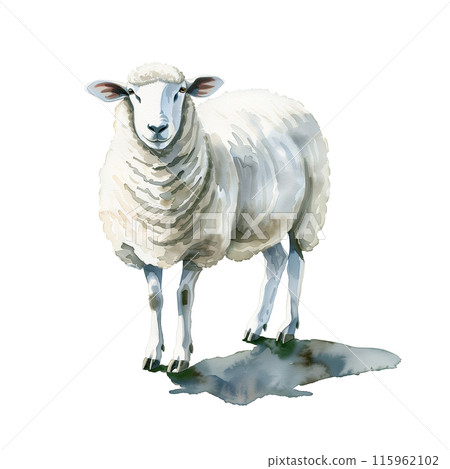 白色背景下的羊的水彩插圖 115962102