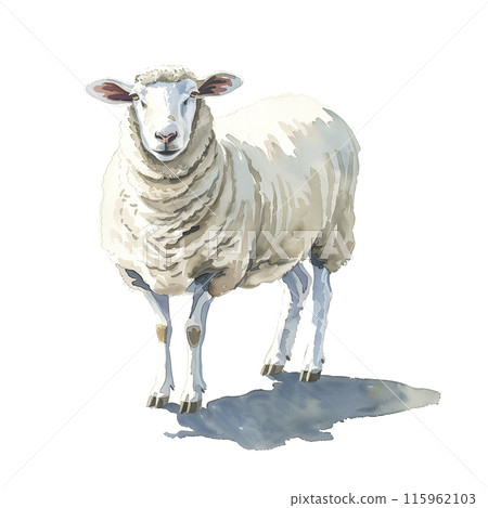 白色背景下的羊的水彩插圖 115962103