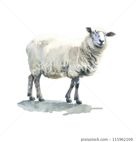 Watercolor illustration of a sheep on a white background 115962109