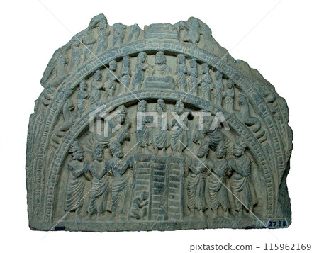 A key point in Gandhara - A sculpture of the descent of the Three Paths of Buddhism on display at the Peshawar Museum in Pakistan A key point in Gandhara - A sculpture of the descent of the Three Paths of Buddhism on display at the Peshawar Museum in Pakistan 115962169
