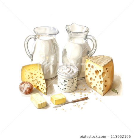 白色背景乳製品的水彩插圖 115962196