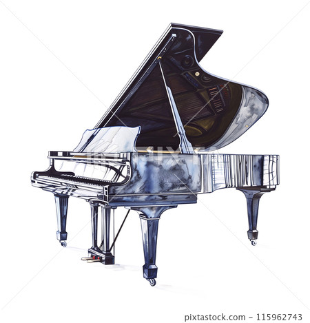 Grand piano watercolor illustration on white background 115962743