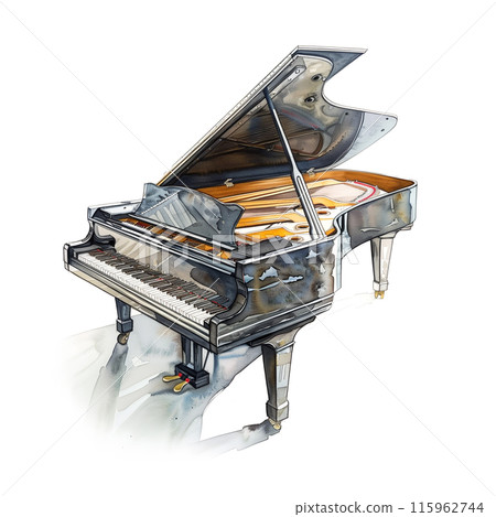 白色背景上三角鋼琴的水彩插圖 白色背景上三角鋼琴的水彩插圖 115962744