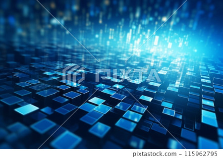 Abstract digital technology background design. Blue colors squares. Geometric shapes. Generated AI 115962795