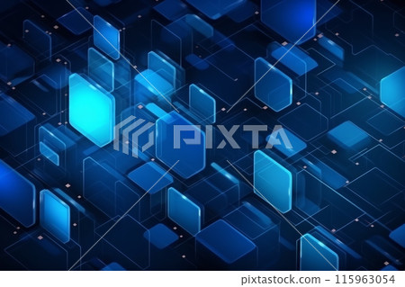 Abstract digital technology background design. Blue colors squares. Geometric shapes. Generated AI Abstract digital technology background design. Blue colors squares. Geometric shapes. Generated AI 115963054