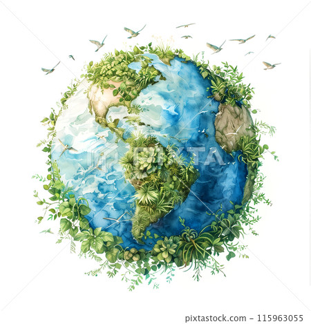 Watercolor illustration of eco image on white background 115963055