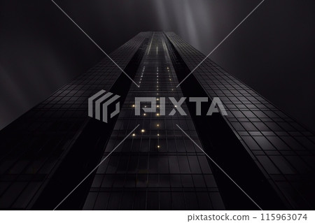 Low angle view of skyscrapers in the city at night. 115963074