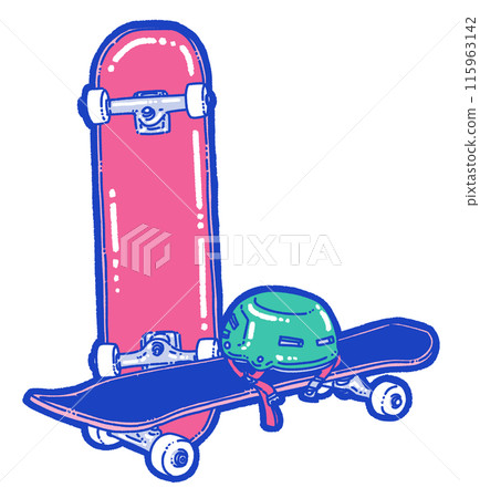 Skateboard and helmet illustration 115963142