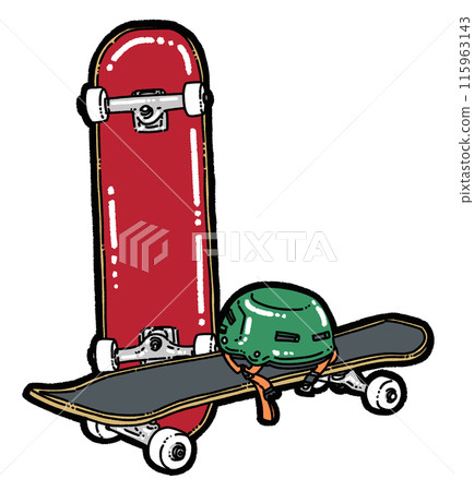 Skateboard and helmet illustration 115963143