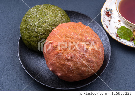 Matcha melon bread and strawberry melon bread 115963225