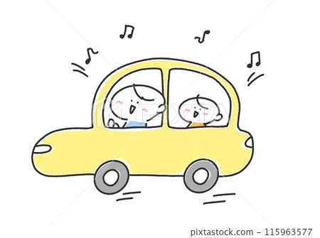 Parents and children going out by car, picking up and dropping off, leisure, father, son 115963577