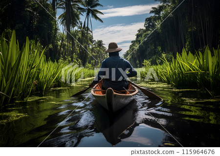 boat man, floats down river, kayaker floats down, rest concept, active weekend 115964676