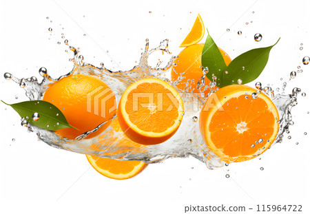 Orange fruits water, orange juice, white background 115964722
