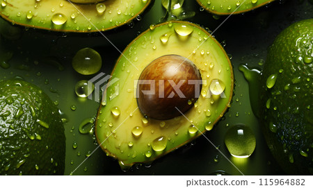 green avocado, Fresh Avocados, useful fruit, banner top view, 115964882