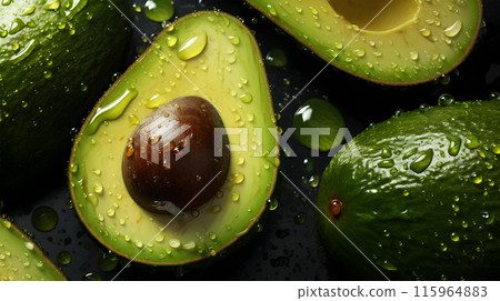 green avocado, Fresh Avocados, useful fruit, banner top view, 115964883