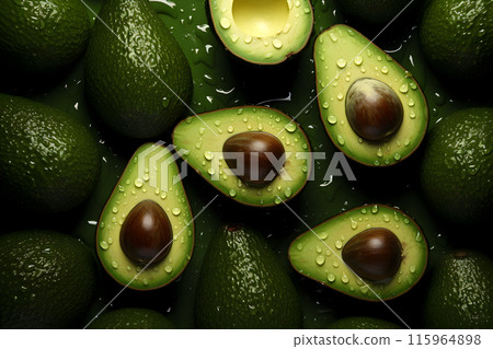 green avocado, Fresh Avocados, useful fruit, banner top view, 115964898