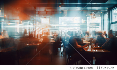 Blurred restaurant, coffee shop blurred, cafe interior, chefs working, interior blur background. 115964926