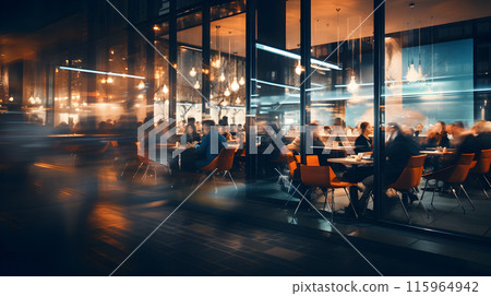 Blurred restaurant, coffee shop blurred, cafe interior, chefs working, interior blur background. Blurred restaurant, coffee shop blurred, cafe interior, chefs working, interior blur background. 115964942