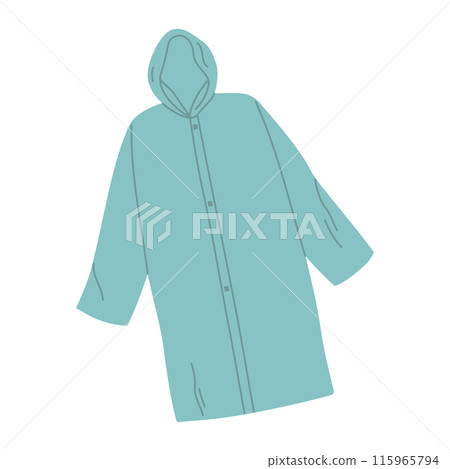 Blue raincoat. Autumn or spring raincoat protects from rain. Fall clothing for men and women. Vector flat isolated illustration 115965794