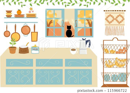 Postcard on the kitchen counter by the window 115966722