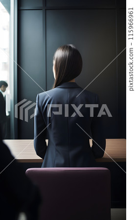 Back view of a woman in a suit waiting for a job interview, generated AI 115966961