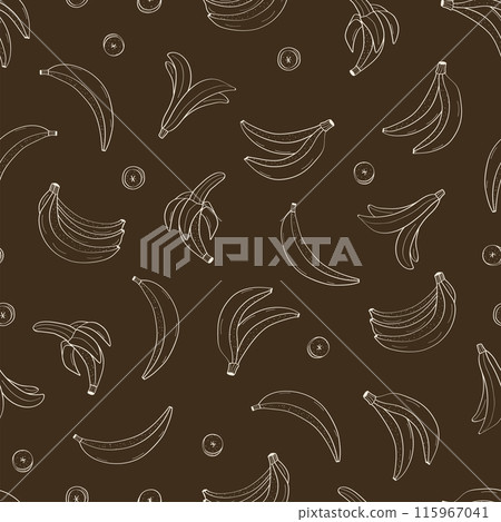 Seamless banana fruit pattern. Vector illustration of healthy food, cartoon background with bananas. 115967041