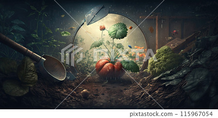 Gardening and horticulture concept, growing healthy food, fresh vegetables on the garden plot, conservation and environmental protection. Generative AI 115967054